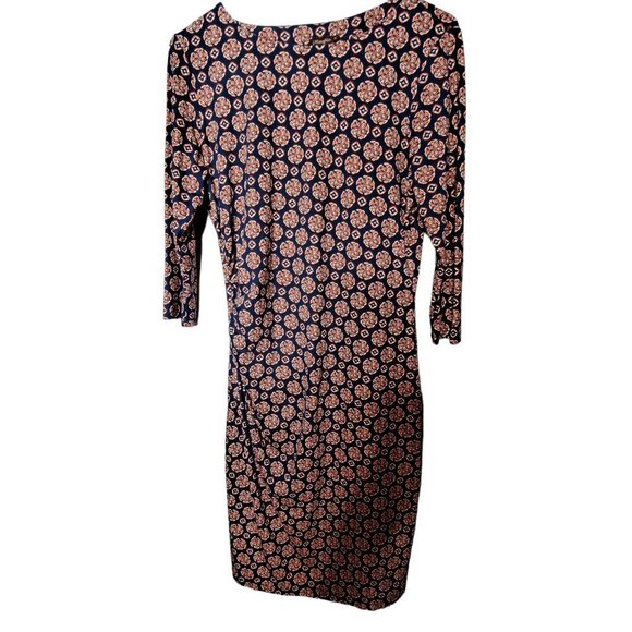 J. McLaughlin Women's Blue & Orange Floral Ruched Crewneck Side Dress Medium - Picture 1 of 4